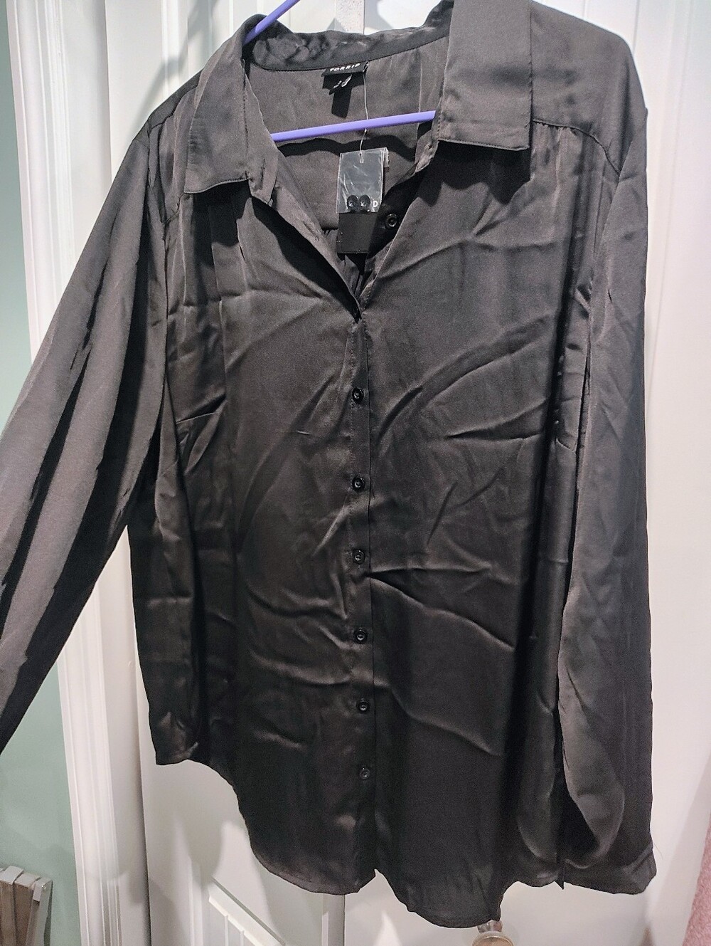 torrid Black Satin-Look Button-Down Shirt